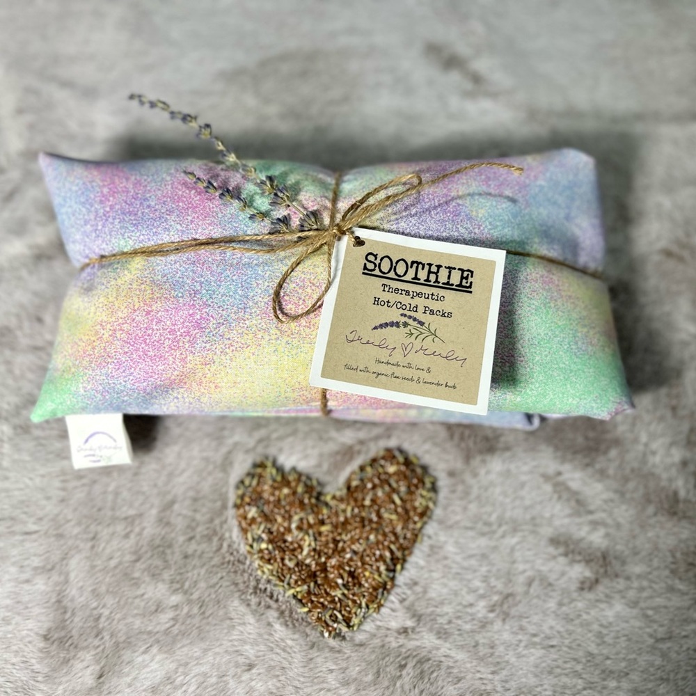 Therapeutic Hot and Cold packs made with flax seeds and lavender buds.